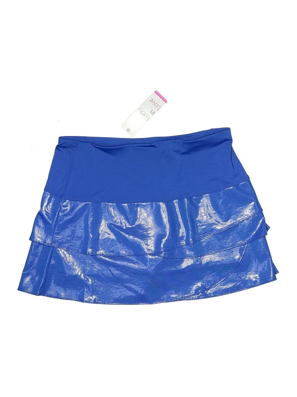 Lucky in Love Blue sz LARGE skirt 15" wet Scalloped run tennis Skort shimmer new
